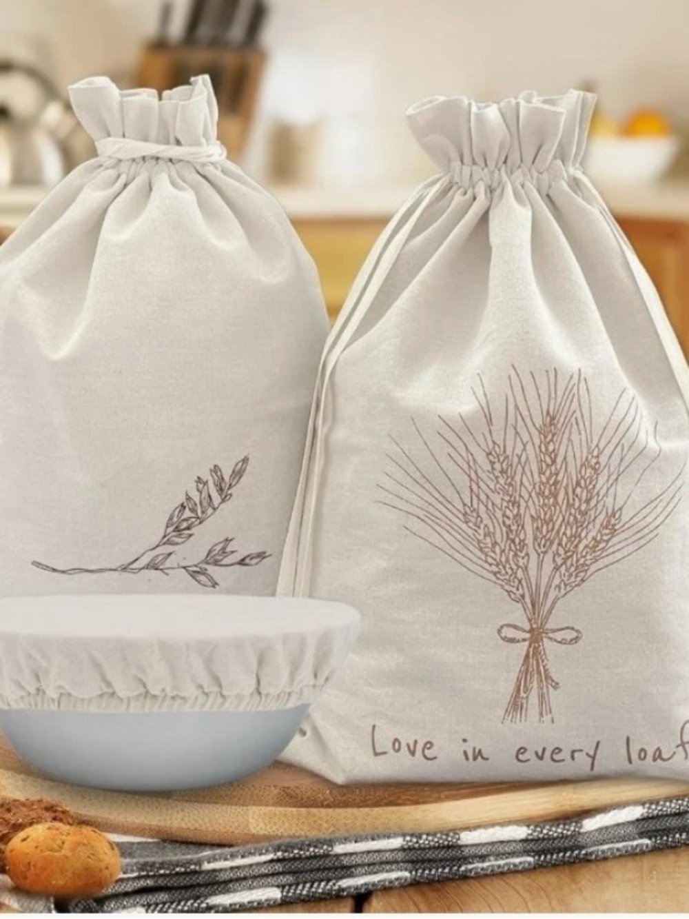 2 Pack Reusable LinenBread Bags for HomemadeSourdough - Eco-Friendly Bread St...